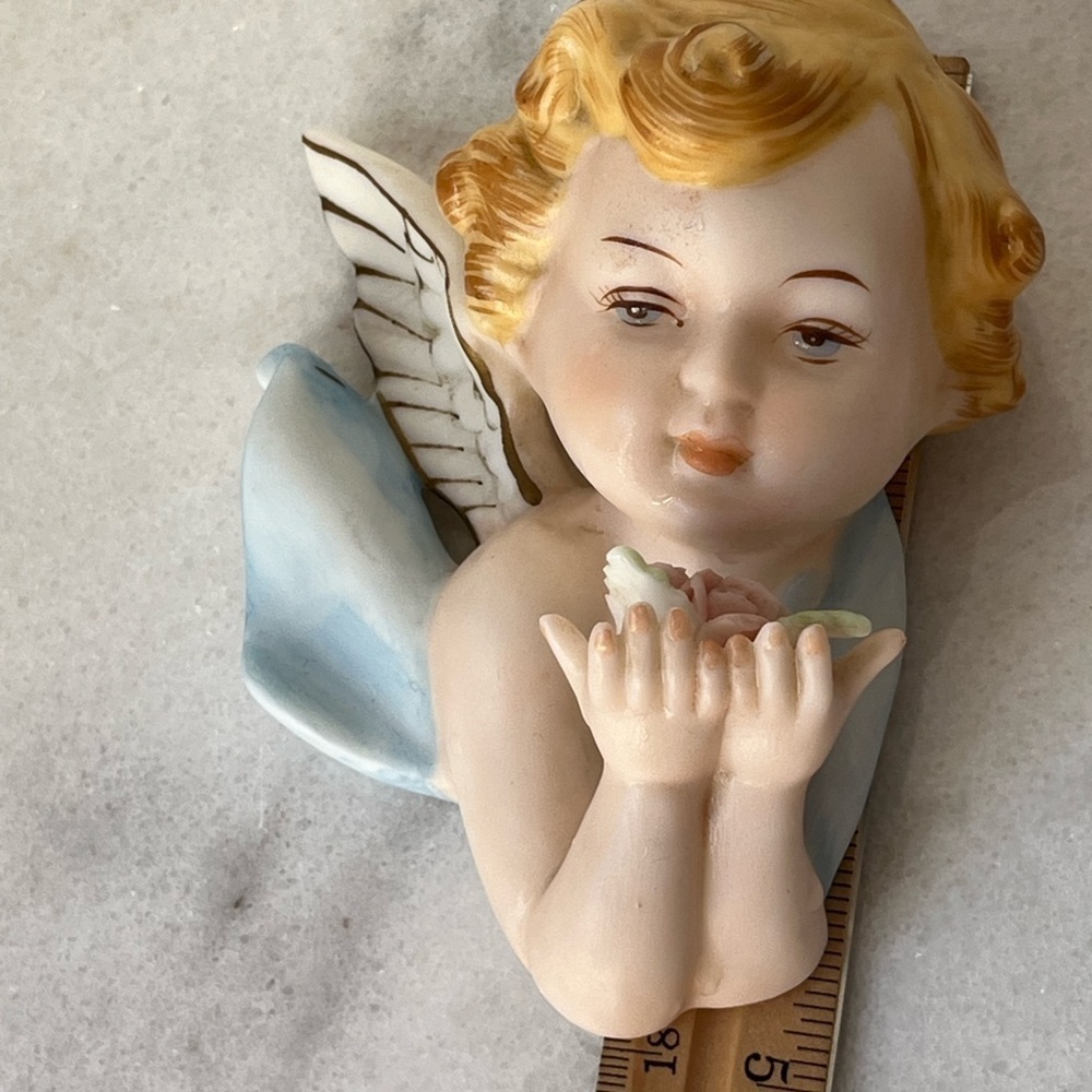 2 Vintage Napco Bisque Angel Cherubs Figure Wall Plaques Boy Girl 5” - Picture 10 of 10